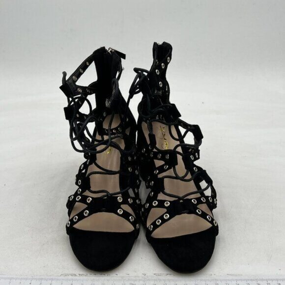 XYD Black Gladiator Caged Block Heel Open Toe Straps Cutout Back Zipper Sandals - Picture 3 of 8